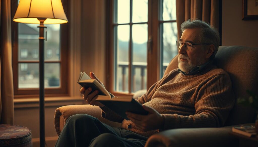 A cozy storytelling scene with a middle-aged person sitting comfortably in a plush armchair, holding an open book and gesturing animatedly as they share a captivating tale. The warm lighting from a nearby floor lamp creates a soft, inviting atmosphere, while a large window behind the storyteller reveals a tranquil, scenic view outside. The camera angle is slightly elevated, capturing the scene from an engaging, intimate perspective. Polarized filter enhances the depth and vibrancy of the colors, creating a visually compelling image that evokes the power of effective communication through storytelling. A cozy storytelling scene with a middle-aged person sitting comfortably in a plush armchair, holding an open book and gesturing animatedly as they share a captivating tale. The warm lighting from a nearby floor lamp creates a soft, inviting atmosphere, while a large window behind the storyteller reveals a tranquil, scenic view outside. The camera angle is slightly elevated, capturing the scene from an engaging, intimate perspective. Polarized filter enhances the depth and vibrancy of the colors, creating a visually compelling image that evokes the power of effective communication through storytelling.