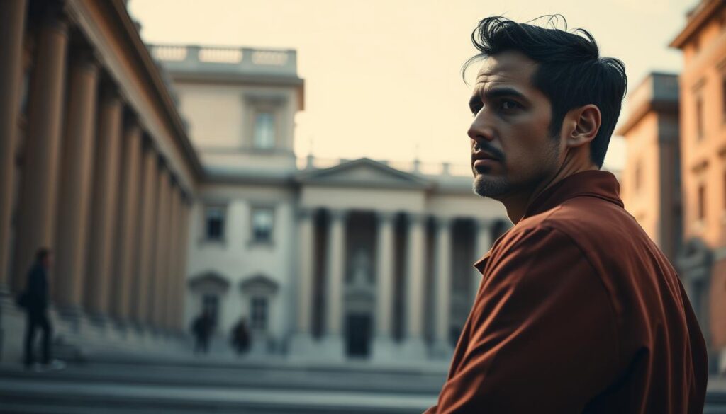 A dramatic scene of rhetorical irony, captured with a Sony A7R IV lens at 70mm. In the foreground, a figure stands with a pensive expression, their body language conveying a subtle sarcasm. The middle ground reveals a backdrop of classical architecture, lending an air of intellectual sophistication. Soft, directional lighting casts strategic shadows, highlighting the subject's contemplative mood. A polarized filter enhances the depth and contrast, creating a sense of depth and nuance. The overall atmosphere is one of thoughtful irony, where the facade of wisdom conceals a deeper, more complex understanding. A dramatic scene of rhetorical irony, captured with a Sony A7R IV lens at 70mm. In the foreground, a figure stands with a pensive expression, their body language conveying a subtle sarcasm. The middle ground reveals a backdrop of classical architecture, lending an air of intellectual sophistication. Soft, directional lighting casts strategic shadows, highlighting the subject's contemplative mood. A polarized filter enhances the depth and contrast, creating a sense of depth and nuance. The overall atmosphere is one of thoughtful irony, where the facade of wisdom conceals a deeper, more complex understanding.