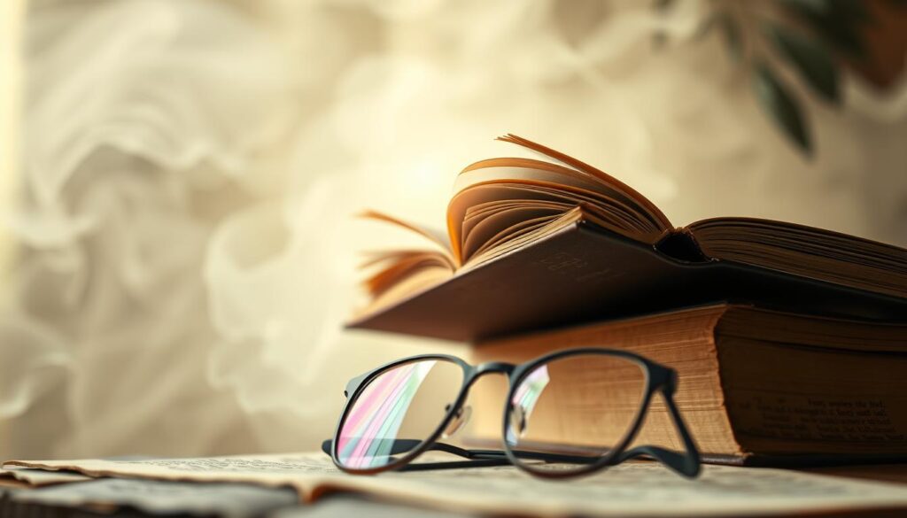 A literary tome suspended in a contemplative mist, its pages fluttering with a hint of irony. In the foreground, a pair of spectacles rest, their lenses reflecting the nuanced interplay of wisdom and wit. The background blurs into an ethereal dreamscape, hinting at the multifaceted nature of irony in literature. Soft, warm lighting illuminates the scene, captured with a Sony A7R IV 70mm lens and polarized filter, creating a sharply defined, evocative image that invites the viewer to ponder the layers of meaning within. A literary tome suspended in a contemplative mist, its pages fluttering with a hint of irony. In the foreground, a pair of spectacles rest, their lenses reflecting the nuanced interplay of wisdom and wit. The background blurs into an ethereal dreamscape, hinting at the multifaceted nature of irony in literature. Soft, warm lighting illuminates the scene, captured with a Sony A7R IV 70mm lens and polarized filter, creating a sharply defined, evocative image that invites the viewer to ponder the layers of meaning within.