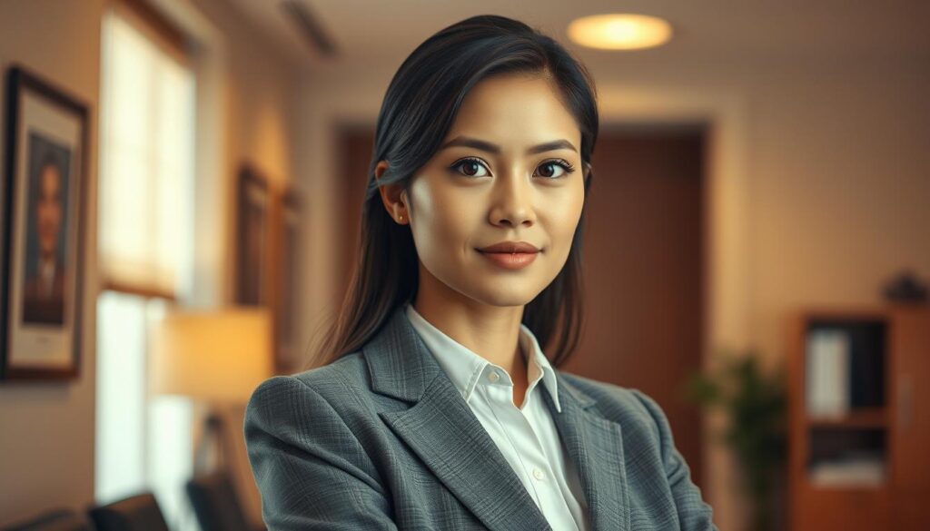 A professional, well-dressed individual stands confidently in a formal office setting, their gaze direct and engaging. The lighting is warm and flattering, highlighting their features and creating a sense of poise and self-assurance. The background is blurred, drawing the viewer's attention to the subject, who exudes a sense of authority and competence. The image conveys the art of self-presentation, where the individual presents their best self to a potential employer, showcasing their abilities and readiness for the role. Shot on a Sony A7R IV with a 70mm lens, the image is sharply defined and polarized, creating a polished and professional aesthetic. A professional, well-dressed individual stands confidently in a formal office setting, their gaze direct and engaging. The lighting is warm and flattering, highlighting their features and creating a sense of poise and self-assurance. The background is blurred, drawing the viewer's attention to the subject, who exudes a sense of authority and competence. The image conveys the art of self-presentation, where the individual presents their best self to a potential employer, showcasing their abilities and readiness for the role. Shot on a Sony A7R IV with a 70mm lens, the image is sharply defined and polarized, creating a polished and professional aesthetic.