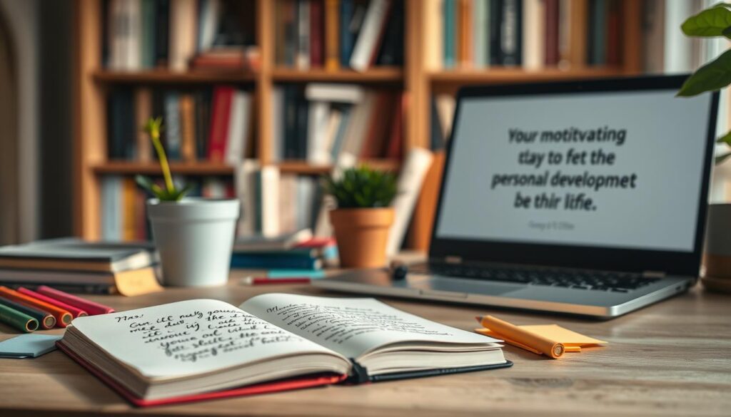 A creative and visually engaging desk scene depicting an abstract representation of motivational cover letter openings. In the foreground, an open notebook with a beautifully handwritten introduction, surrounded by colorful pens and sticky notes, sets the stage. The middle ground includes a potted plant and a laptop displaying an inspiring quote. In the background, a softly blurred bookshelf filled with various personal development books creates a warm and inviting atmosphere. The lighting is soft and natural, resembling a cozy morning sun filtering through a window, casting gentle shadows across the desk. The mood is motivational and professional, encouraging creativity in writing, shot with a Sony A7R IV at 70mm, clearly focused with sharp definitions enhanced through a polarized filter. A creative and visually engaging desk scene depicting an abstract representation of motivational cover letter openings. In the foreground, an open notebook with a beautifully handwritten introduction, surrounded by colorful pens and sticky notes, sets the stage. The middle ground includes a potted plant and a laptop displaying an inspiring quote. In the background, a softly blurred bookshelf filled with various personal development books creates a warm and inviting atmosphere. The lighting is soft and natural, resembling a cozy morning sun filtering through a window, casting gentle shadows across the desk. The mood is motivational and professional, encouraging creativity in writing, shot with a Sony A7R IV at 70mm, clearly focused with sharp definitions enhanced through a polarized filter.